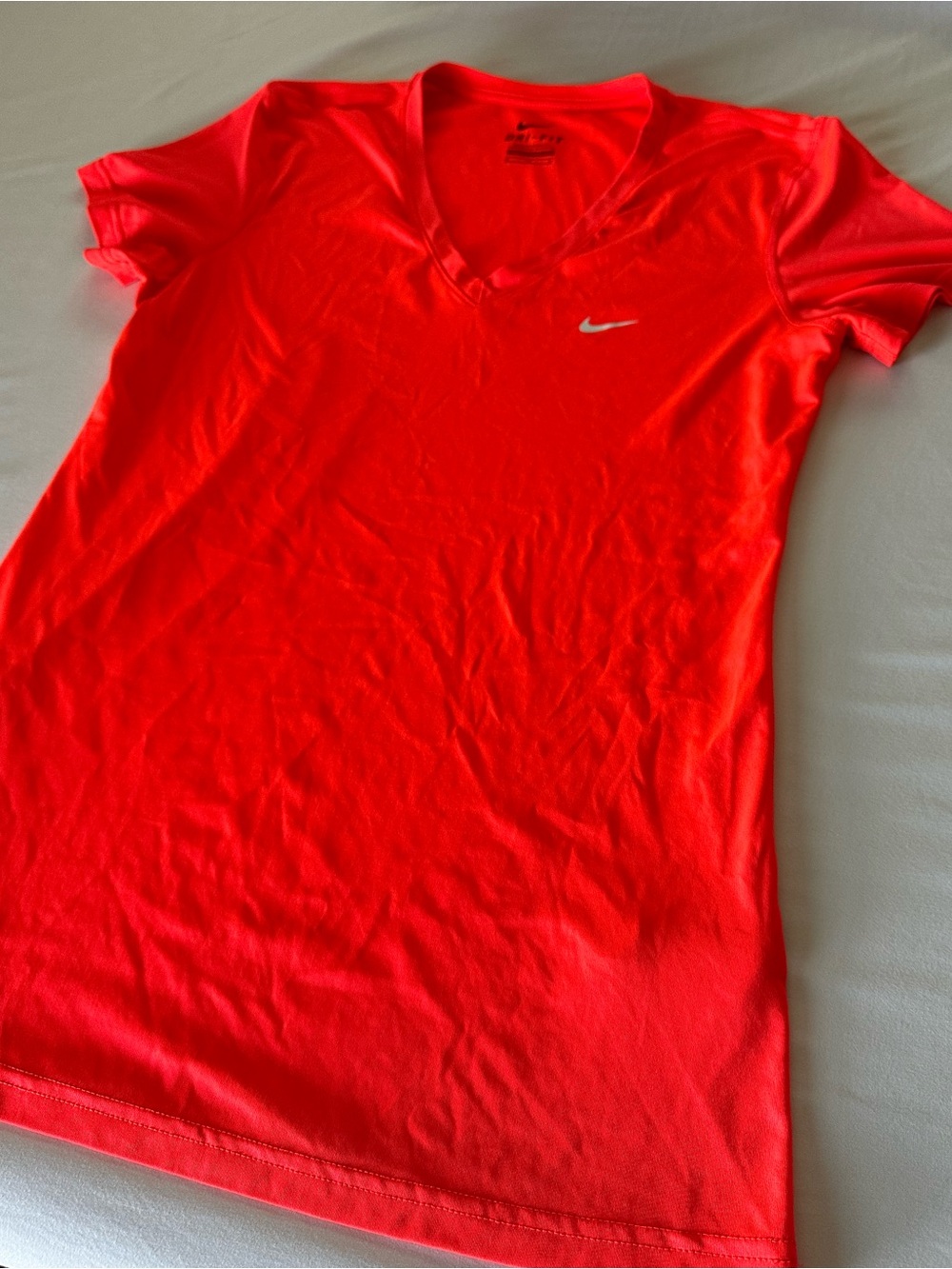 Nike Women's V-Neck Short Sleeve Top in Bright Red-Orange
